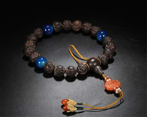 CHINESE AGALWOOD BEAD BUDDHIST BRACELET