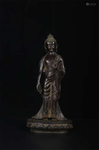 CHINESE BRONZE STANDING SAYKAMUNI