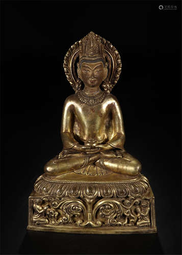 CHINESE GILT BRONZE SEATED GUANYIN