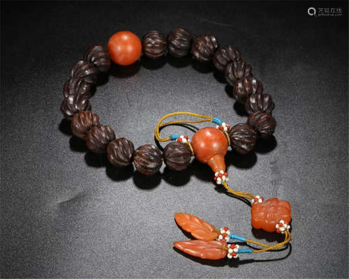 CHINESE AGALWOOD BEAD BUDDHIST BRACELET