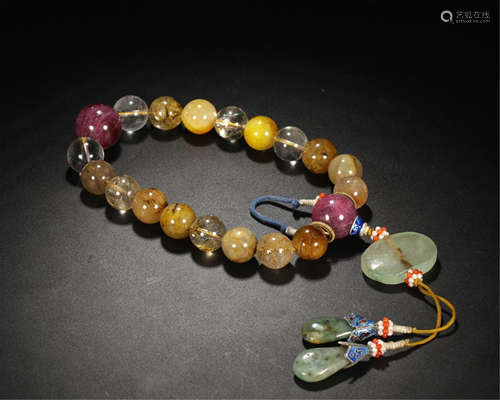 CHINESE COLOR ROCK CRYSTAL BEAD BUDDHIST BRACELET