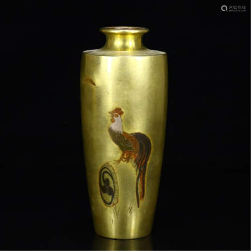 CHINESE BRONZE ROOSTER WATER VASE