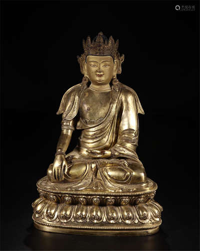 CHINESE GILT BRONZE SEATED GUANYIN