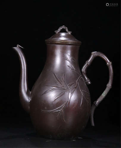 CHINESE BRONZE BAMBO TEA POT