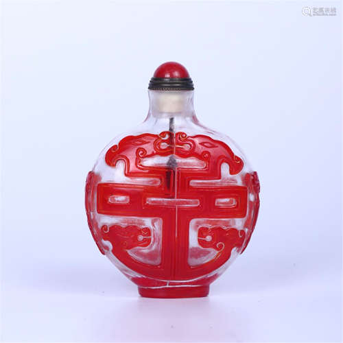 CHINESE RED PEKING GLASS SNUFF BOTTLE