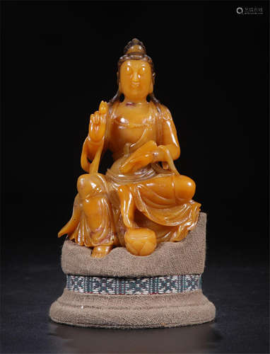 CHINESE TIANHUANG STONE SEATED GUANYIN