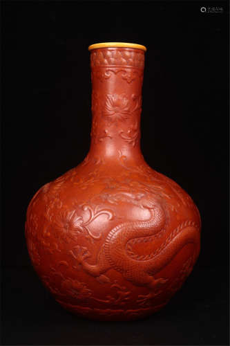 CHINESE MOLDED GOURD DRAGON TIANQIU VASE