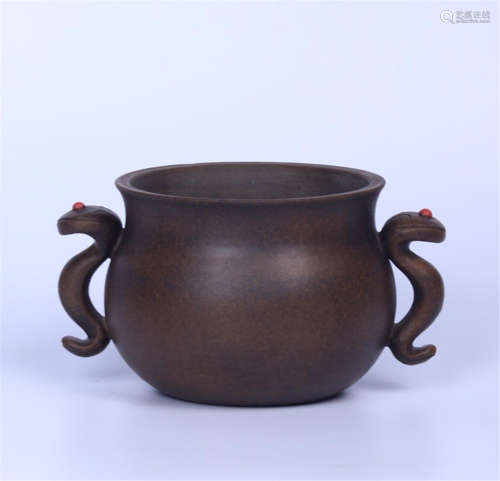 CHINESE YIXING ZISHA CLAY DRAGON HANDE CENSER