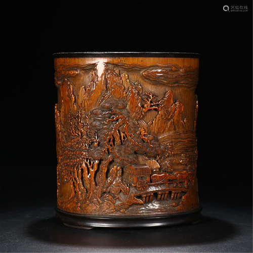 CHNINESE BAMBOO MEN IN MOUNTAIN BRUSH POT