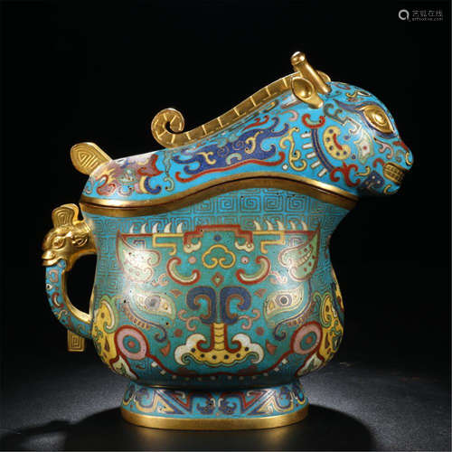 CHINESE CLOISONNE BEAST JUE CUP