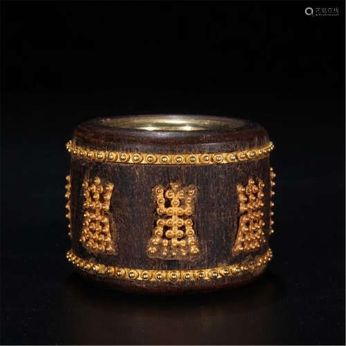 CHINESE GILT SILVER BEAD AGALWOOD ARCHER'S RING