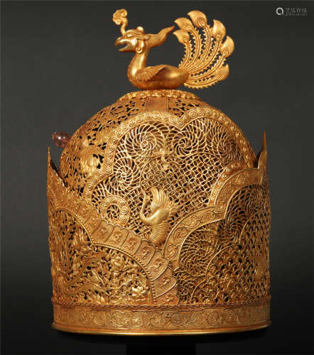 CHINESE GILT SILVER PHOENIX QUEEN'S CROWN