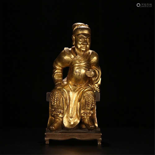 CHINESE GILT BRONZE SEATED WARRIOR