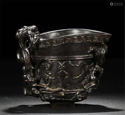 CHINESE HARDWOOD ZITAN DRAGON JUE CUP