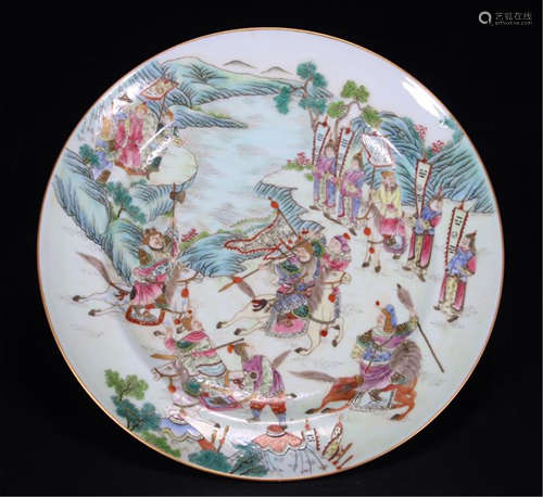 CHINESE PORCELAIN FAMILLE ROSE WARRRIOR PLATE