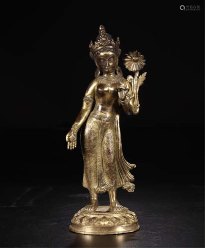 TIBETAN GILT BRONZE STANDING TARA