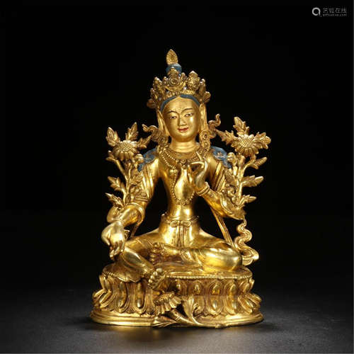 TIBETAN GILT BRONZE SEATED TARA