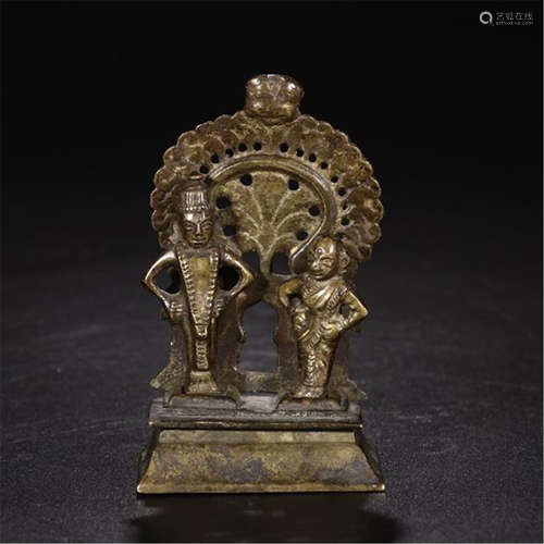 TIBETAN BRONZE BUDDHA WITH BOY ON BASE