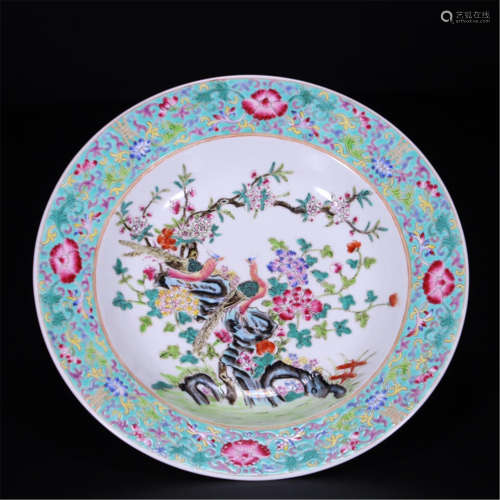 CHINESE PORCELAIN FAMILLE ROSE BIRD AND FLOWER PLATE