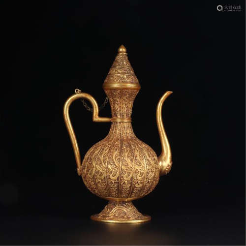 CHINESE GILT BRONZE DRAGON KETTLE