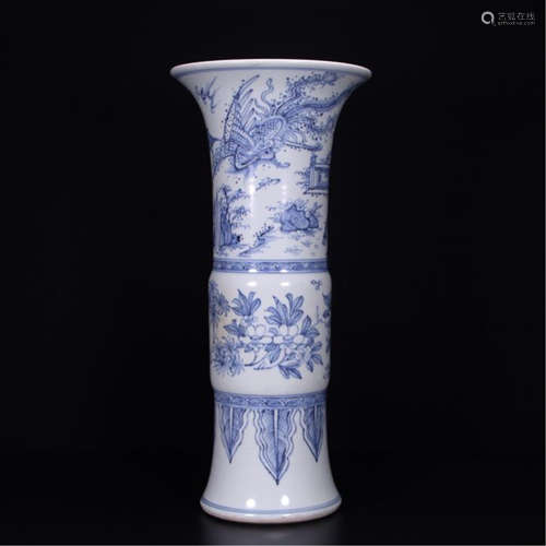 CHINESE PORCELAIN BLUE AND WHITE FLOWER GU VASE