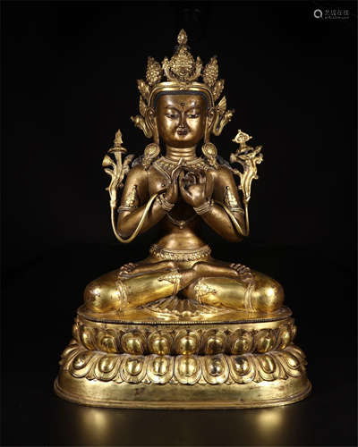 CHINESE GILT BRONZE SEATED GUANYIN