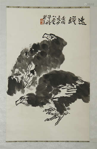 CHINESE SCROLL PAINTING OF TWO EAGLES