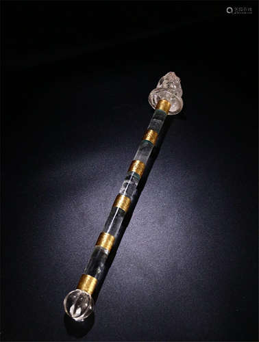 CHINESE GILT ROCK CRYSTAL TRUNCHEON WAND