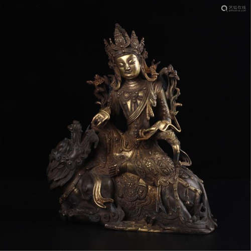 CHINESE GILT BRONZE SEATED BODHISATTVA MANJUSRI