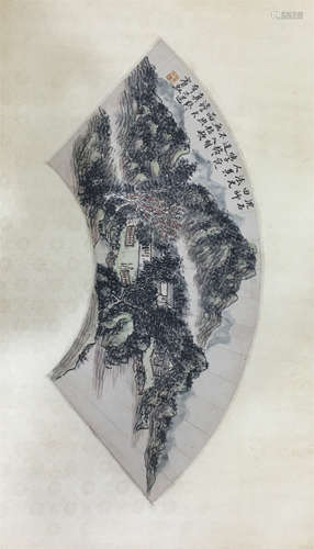 CHINESE FAN PAINTING OF MOUNTAIN VIEWS