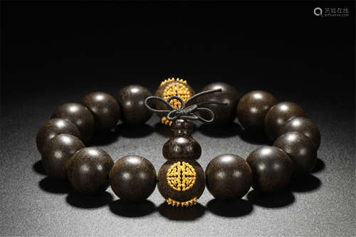 CHINESE AGALWOOD BEAD BUDDHIST BRACELET