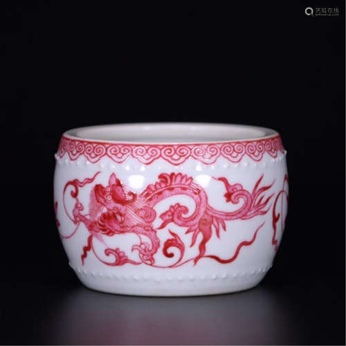 CHINESE PORCELAIN RED DRAGON WATER JAR