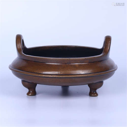 CHINESE BRONZE TRIPLE FEET ROUND CENSER