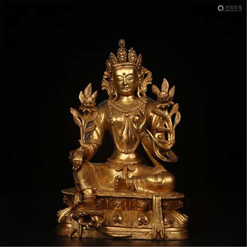 TIBETAN GILT BRONZE SEATED TARA