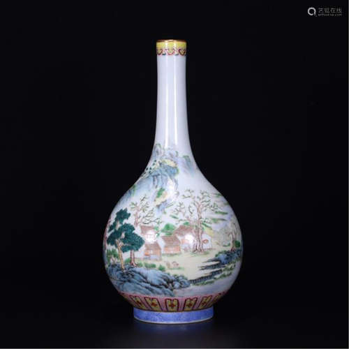 CHINESE PORCELAIN FAMILLE ROSE MOUNTAIN VIEWS VASE