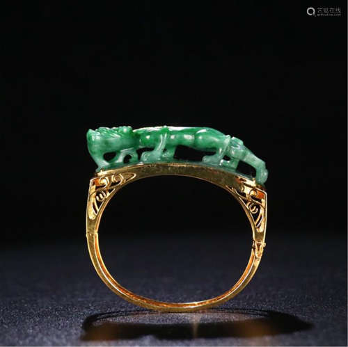 18K GOLD JADEITE DRAGON RING