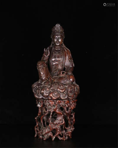 CHINESE AGALWOOD SEATED GUANYIN