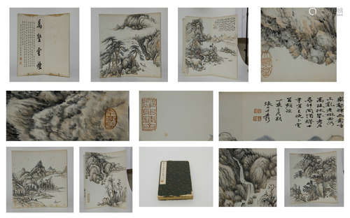 SIX PAGES OF CHINESE ALBUM PAINTING OF MOUNTAIN VIEWS