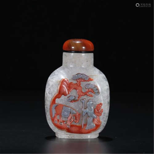 CHINESE RED AGATE ROCK CRYSTAL SNUFF BOTTLE