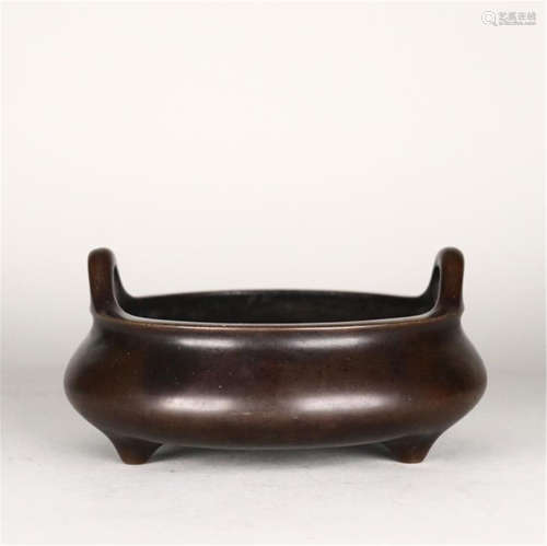 CHINESE BRONZE TRIPLE FEET ROUND CENSER