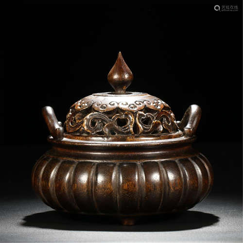 CHINESE AGALWOOD LIDDED ROUND CENSER