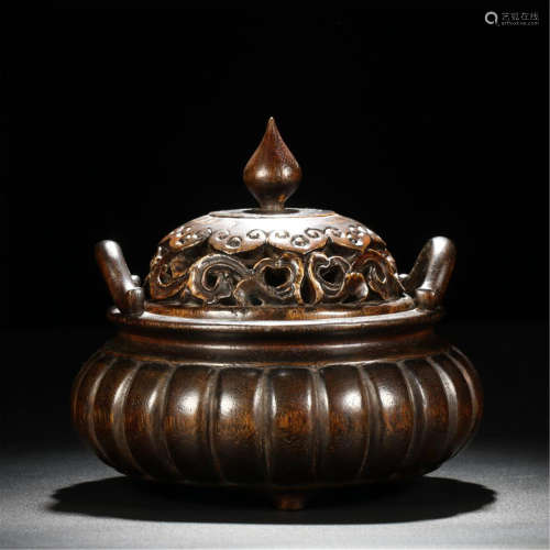 CHINESE AGALWOOD LIDDED ROUND CENSER