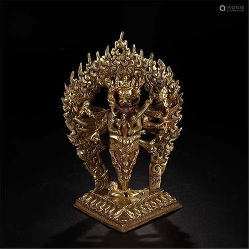 TIBETAN GILT BRONZE SAMANTAKA VAJRA PESTLE