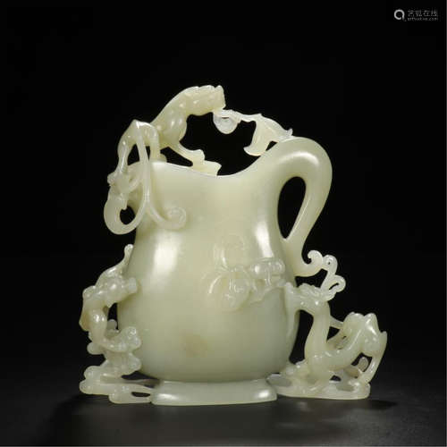 CHINESE CELADON JADE BEAST HANDLE KETTLE