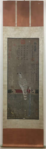 CHINESE SCROLL PAINTING OF EAGLE ON PORCH