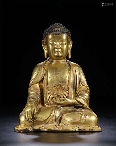 CHINESE GILT BRONZE SEATED BUDDHA