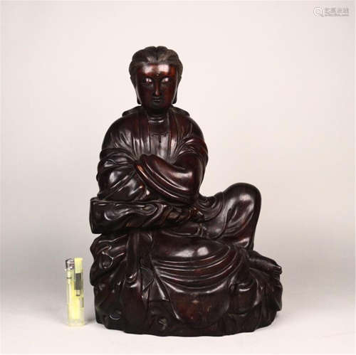 CHINESE HARDWOOD ZITAN SEATED GUANYIN