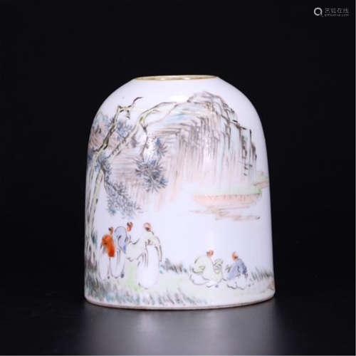 CHINESE PORCELAIN FAMILLE ROSE MEN UNDER TREE WATER JAR