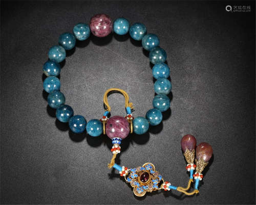 CHINESE TURMALINE BEADS BUDDHIST BRACELET