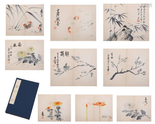 NINE PAGES OF CHINESE ALBUM PAINTING OF FLOWER